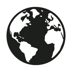 Black and white globe icon representing Earth or global concept in simple vector style.