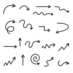 Collection of hand-drawn arrows in different directions and styles for decoration or indication.