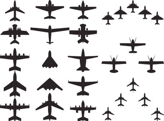 Airplains top view and formations illustrated on white

