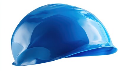 Shiny blue safety helmet isolated on white background for construction and industrial use
