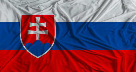 Slovak flag with fabric texture background. National flag of Slovakia