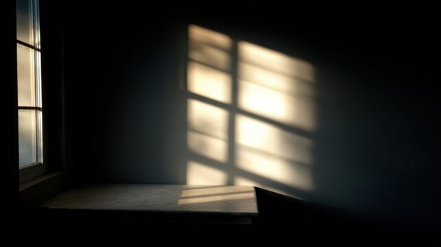 Soft natural light streaming through a window casting shadows on a table surface