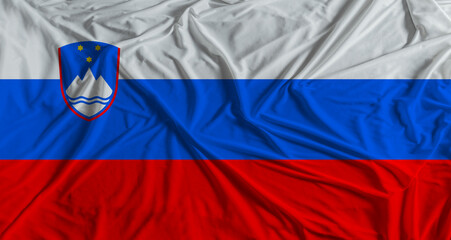 Slovenian flag with fabric texture background. National flag of Slovenia