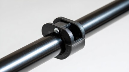 Close up of black metal pipe connector with bright lighting