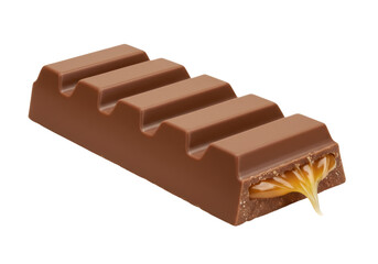 Delicious chocolate bar with caramel filling isolated on white, sweet treat for dessert lovers and confectionery enthusiasts
