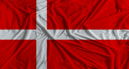 Danish flag with fabric texture background. National flag of Denmark
