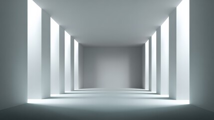 Modern minimalist architectural interior with bright lighting and wide perspective