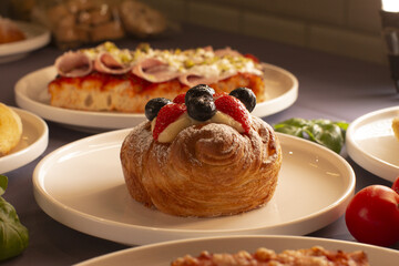 Sweettooth close-up. Sweet dessert isolated on plain background, reflecting themes of sugar consumption, craving, and dependency.