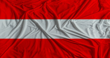 Austrian flag with fabric texture background. National flag of Austria