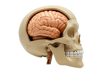 Human skull with brain model isolated, anatomical teaching aid for medical education and study of the human anatomy © Florin