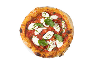 Pizza Italienne vue du dessus sur fond blanc