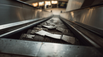 A conveyor belt with a pile of paper on it