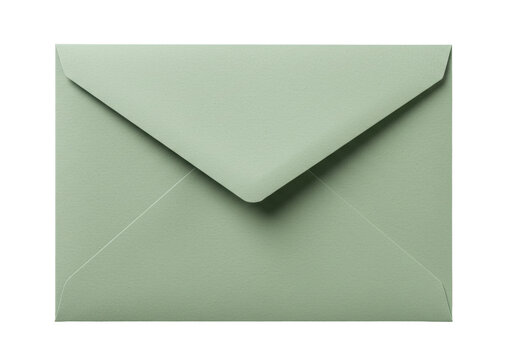 Sage green square envelope isolated on white, blank stationery for invitations and greetings