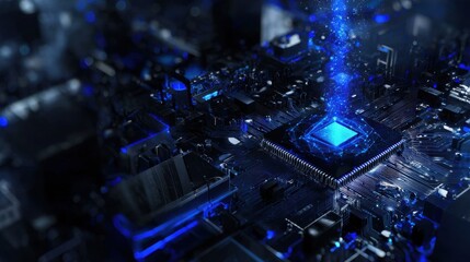 This background features a dark blue theme with an AI chip seamlessly integrated. It is ideal for presentations on technology and artificial intelligence.