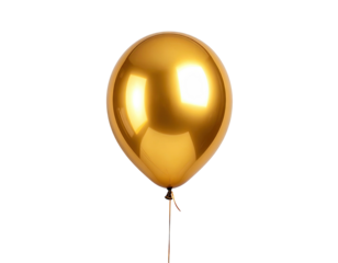 A single shiny golden balloon floats isolated on a white background.