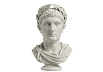 White marble bust of Roman Emperor Augustus isolated, ancient sculpture on transparent background, classical art for history and culture