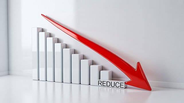 Falling business graph with red arrow showing decrease and economic decline concept
