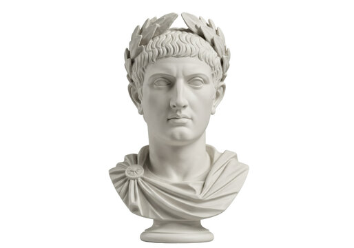 White marble bust of Roman Emperor Augustus isolated, ancient sculpture on transparent background, classical art for history and culture - Powered by Adobe