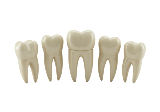 Dental model of human teeth isolated on transparent background, anatomical representation for educational purposes and dental hygiene