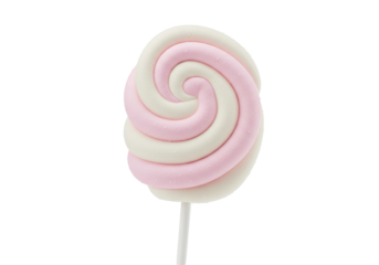 Swirled marshmallow lollipop PNG isolated on transparent background, pink and white candy on a stick for party favors and sweet treats