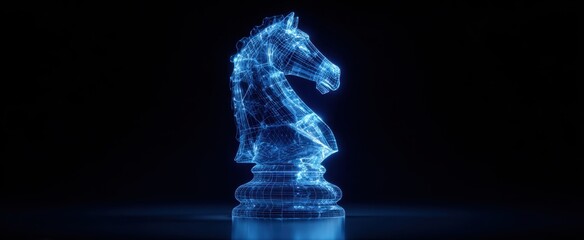 The digital representation of a chess knight in futuristic design
