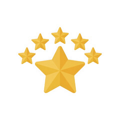 Five golden stars representing top rating and quality service isolated on a transparent background for business reviews and professional feedback.