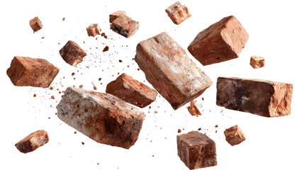 Floating Bricks and Small Pieces of Bricks isolated on transparent background Remove png, Clipping Path, pen tool