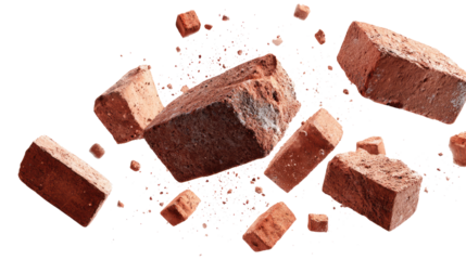 Floating Bricks and Small Pieces of Bricks isolated on transparent background Remove png, Clipping Path, pen tool