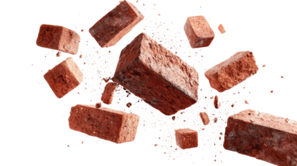 Floating Bricks and Small Pieces of Bricks isolated on transparent background Remove png, Clipping Path, pen tool