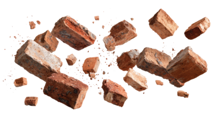 Floating Bricks and Small Pieces of Bricks isolated on transparent background Remove png, Clipping Path, pen tool