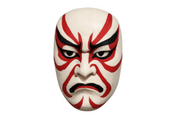 Kabuki theater mask representing dramatic expression and anger