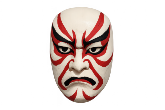 Kabuki theater mask representing dramatic expression and anger