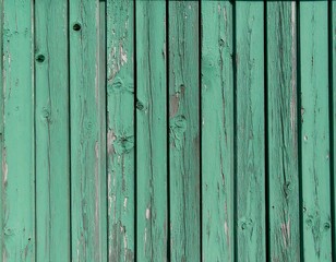 Obraz premium Weathered teal wood planks with peeling paint, showing wood grain and texture
