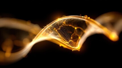 The design features a double helix that twists into a modern form, highlighted by glowing lines that create a sense of advanced technology on a dark background.