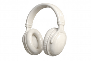 White wireless headphones for audio listening, personal music experience, and sound technology concept on transparent background