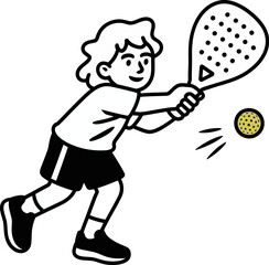 Art of child playing tennis with a racket and ball