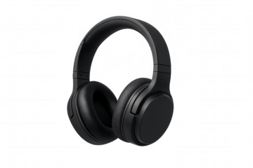 Black wireless headphones providing personal audio experience and sound on transparent background