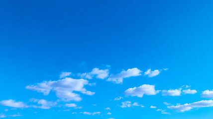 Blue sunny sky with rolling, fast motion white clouds in horizon, nice panoramic view. white fluffy cloudscape with blue skies.