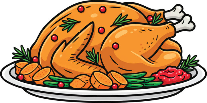 Thanksgiving day Roasted Turkey Dinner Vector Illustration