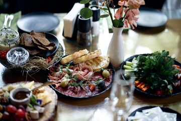 christmas table setting with champagne