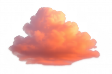 Fluffy cumulus cloud at sunset in pink and orange hues, soft light against clear sky, transparent background