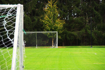 Soccer goal on pitch