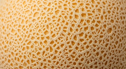 Detailed close-up showing the reticulated surface pattern of a cantaloupe, perfect for texture and organic food