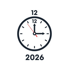 Clock face showing three oclock with the year 2026 concept.