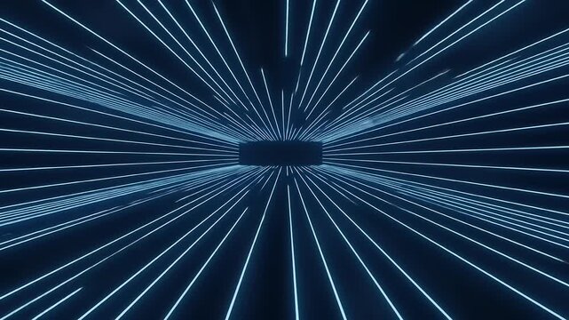 Abstract Blue Neon Lines Tunnel Perspective Background.