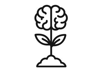 Growth mindset vector icon. Brain plant flower metaphor. Personal development, self improvement, learning, potential, knowledge, mental health, psychology concept. Positive mind.