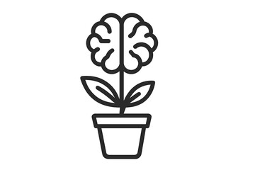 Growth mindset icon. Plant with brain flower. Metaphor for personal development, learning, mental health. Psychology concept. Cultivate knowledge, creativity, intelligence.