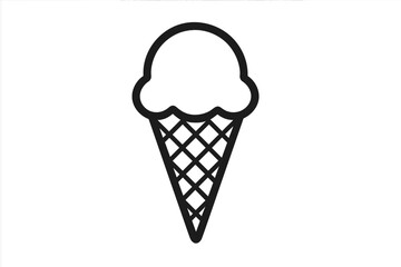 Ice cream cone icon. Waffle cone with a scoop. Simple line art vector illustration. Summer food, sweet dessert symbol. Gelato, sorbet outline pictogram for web, menu, cafe.