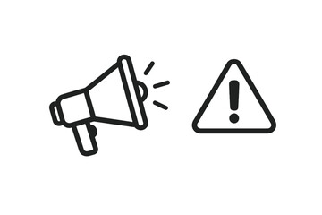 Megaphone with an important message and attention warning sign. Alert notification concept. Breaking news or public announcement with a loudspeaker. Danger, emergency, or safety vector icon.