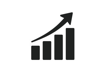 Growing bar graph icon with arrow up. Business growth, financial success symbol. Progress chart for marketing strategy, profit increase, and investment return. Data analytics.